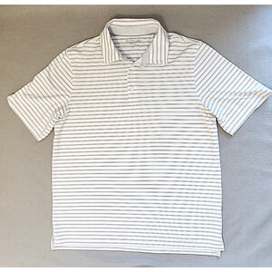 Jim Nantz Mens Large Blue White Striped Polo Shirt Golf Vineyard Vines